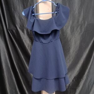 Elegant Navy Blue Ruffle Dress